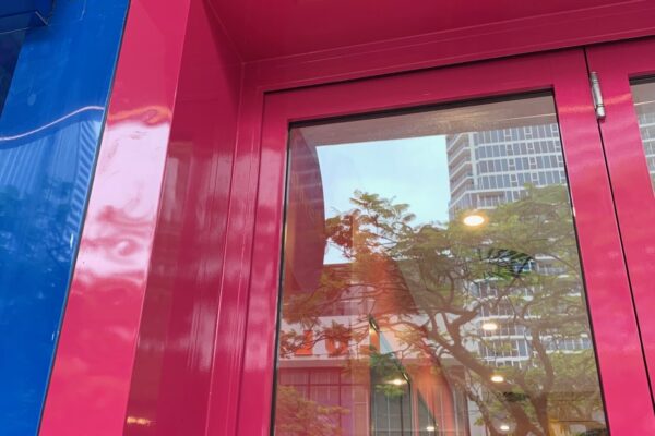 Custom hot pink wrap shopfront for YoWay Surfers Paradise by Artline Signs