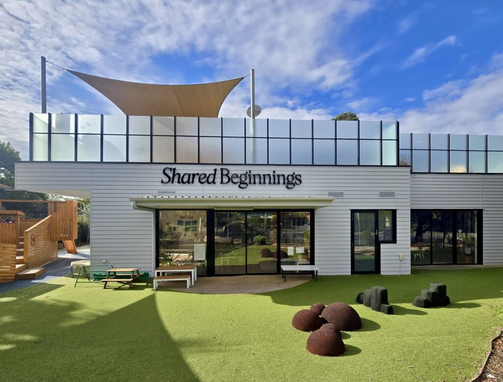 Childcare building signage installed at a Shared Beginnings early learning centre